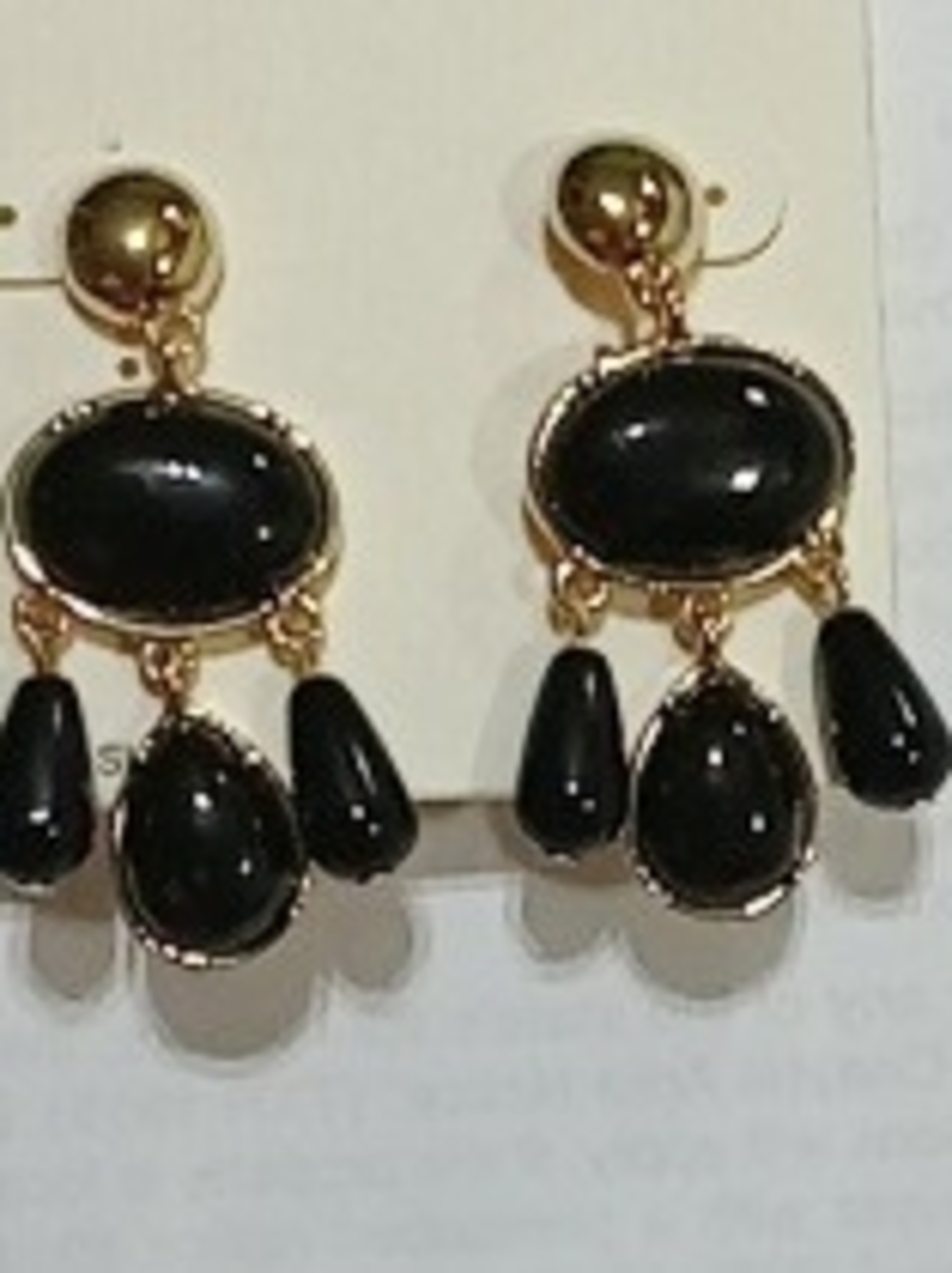 Womens Gold Drop Black Stone Dangle Earrings